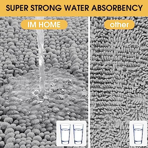 ACCUMTEK Upgrade Extra Large Light Grey Bathroom Rug Set 3 Pieces Gray Ultra Soft, Thick Absorbent Bath Mats, Non Slip Chenille Toilet Mat for Bathroom, Bedroom, Kitchen - Image 4