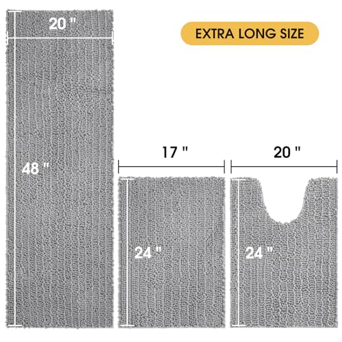 ACCUMTEK Upgrade Extra Large Light Grey Bathroom Rug Set 3 Pieces Gray Ultra Soft, Thick Absorbent Bath Mats, Non Slip Chenille Toilet Mat for Bathroom, Bedroom, Kitchen - Image 2