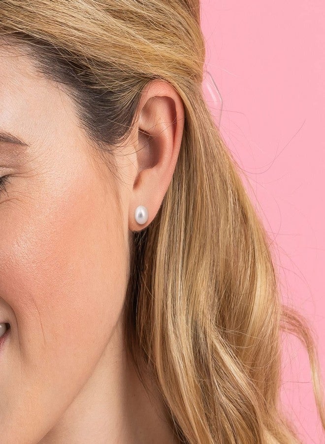 KEZEF Pearl Stud Earrings for Women 14K Real Gold Freshwater Cultured Pearl Earrings - 6.5-7mm Pearls - Image 2