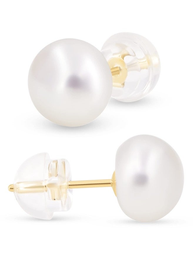 KEZEF Pearl Stud Earrings for Women 14K Real Gold Freshwater Cultured Pearl Earrings - 6.5-7mm Pearls - Image 1