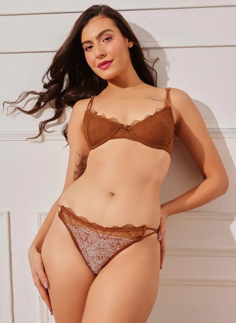 Clovia Clovia Non-Padded Underwired Bra With Lace Bikini Panty - Lace