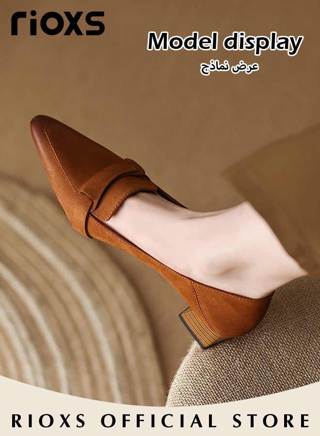 RIOXS Loafers for Women, Pointed Toe Mary Jane Shoes, Women's Retro Heeled Shoes, 5cm Low Heel Loafer Shoes for Female, Stylish Ladies Slip-Ons Pumps, Casual Dressy Shoes for Daily Wear, Classic Penny Loafers for Office Work Business Formal Occasions, Brown Womens Footwear - Image 5
