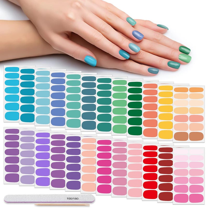 DANNEASY 24 Sheets Solid Color Nail Wraps for Women Stick On Nail Polish Strips Gel Nail Strips Self Adhesive Nail Polish Stickers Manicure Sticker for Nail Art with Nail File Cuticle Stick