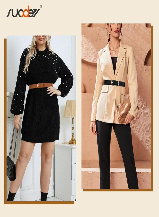 SUOSDEY 3 Pack Womens Fashion Leather Belts for Jeans Dresses Pants Black Brown Beige Ladies Belts with Gold Buckle - Image 3