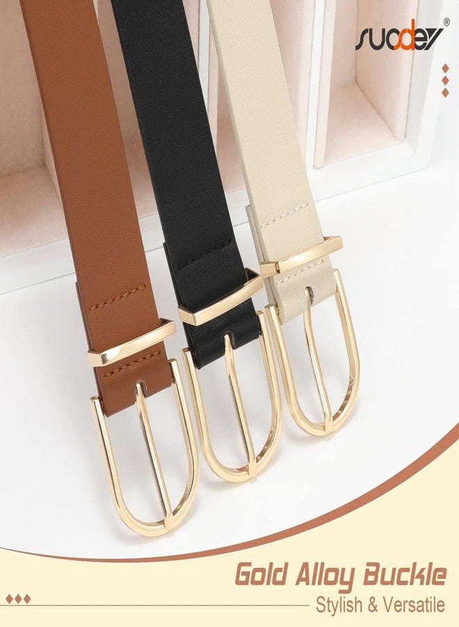 SUOSDEY 3 Pack Womens Fashion Leather Belts for Jeans Dresses Pants Black Brown Beige Ladies Belts with Gold Buckle - Image 5