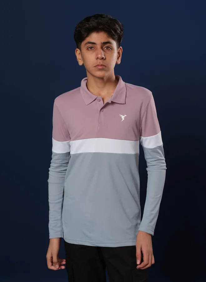 تكنوسبورت Technosport Boys Color Block Slim Fit Polo Sports T-Shirt