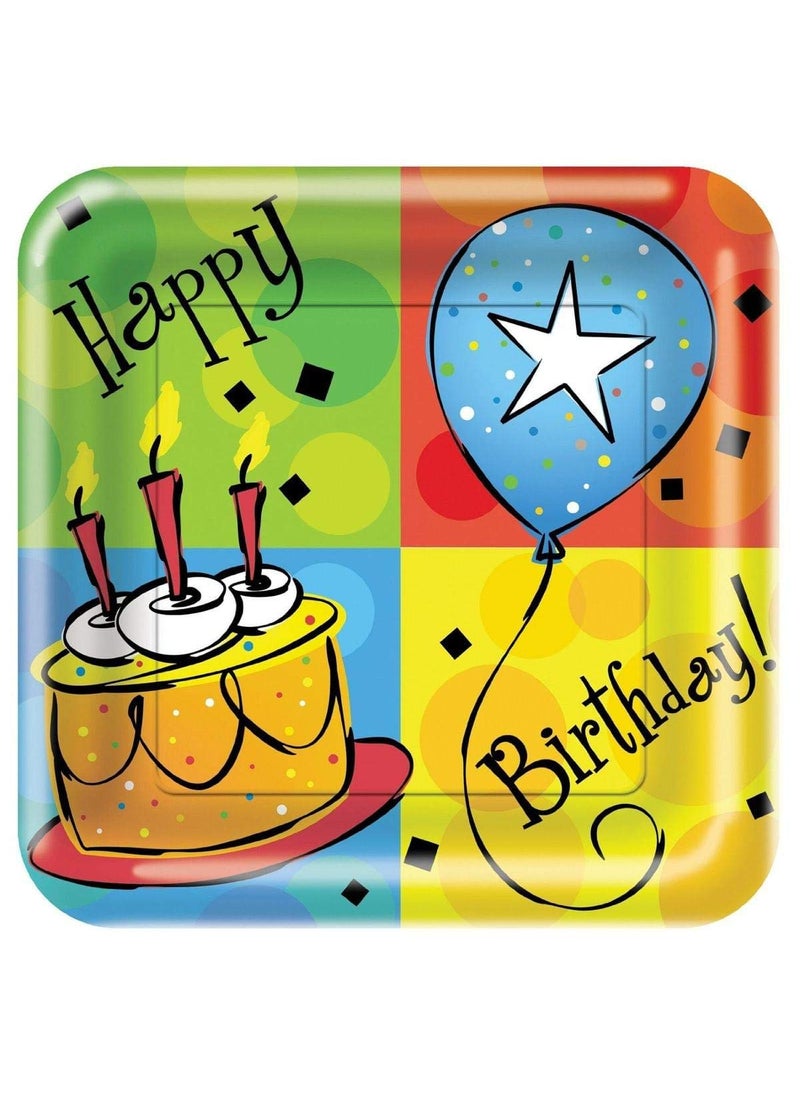 CREATIVE CONVERTING Creative Converting 8 Count Cake Celebration Square Paper Dinner Plates 9 Multicolor 