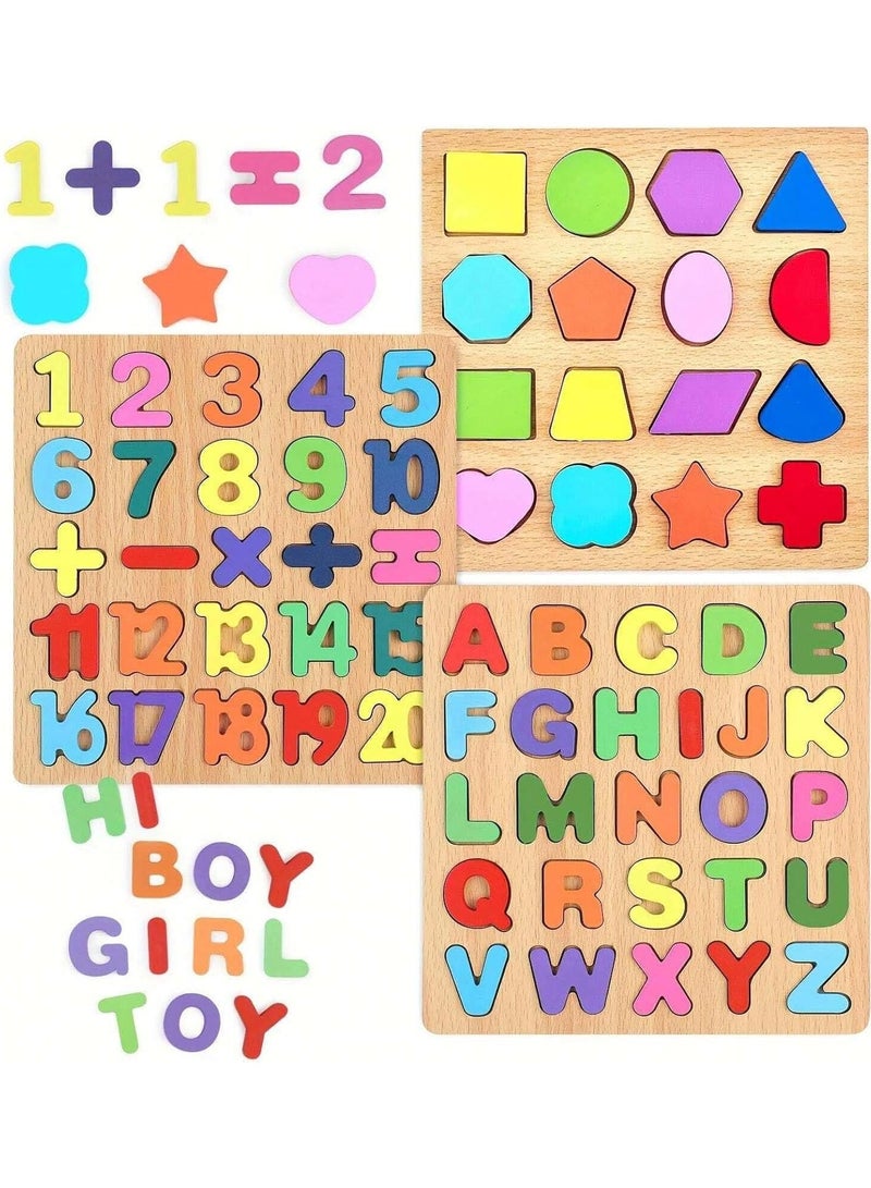 Puzzles for Toddlers, 3 Pack Wooden ABC Alphabet Number Shape Puzzles Toddler Learning Toys for Kids 2-4 Years Boys Girls, Montessori Preschool Educational Gift Learning Letter Puzzles Toys Ages 1-3  - Image 3