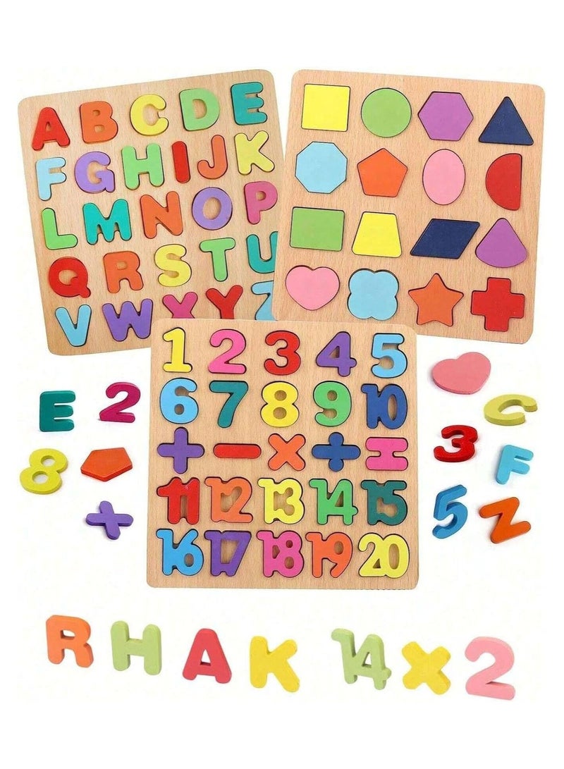 Puzzles for Toddlers, 3 Pack Wooden ABC Alphabet Number Shape Puzzles Toddler Learning Toys for Kids 2-4 Years Boys Girls, Montessori Preschool Educational Gift Learning Letter Puzzles Toys Ages 1-3  - Image 4