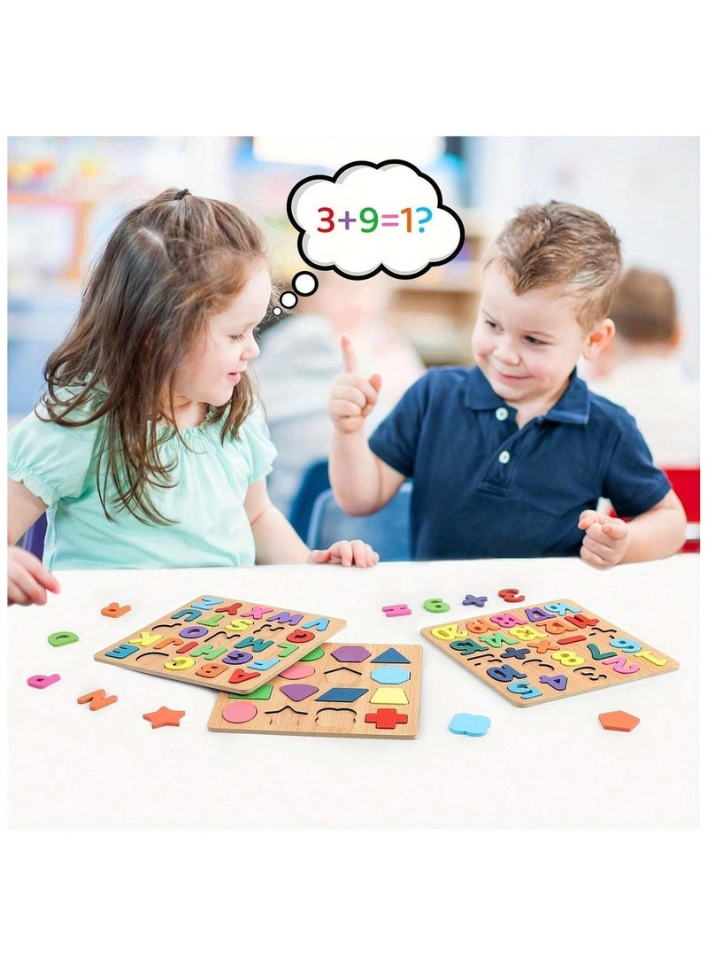 Puzzles for Toddlers, 3 Pack Wooden ABC Alphabet Number Shape Puzzles Toddler Learning Toys for Kids 2-4 Years Boys Girls, Montessori Preschool Educational Gift Learning Letter Puzzles Toys Ages 1-3  - Image 5