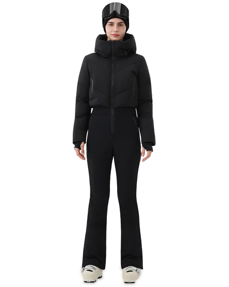 HIGH EXPERIENCE Womens Ski Suit One Piece Snowsuit Snow Slim Jumpsuits Snowboard Outfit Waterproof Insulated Winter Warm Black Small - Image 2