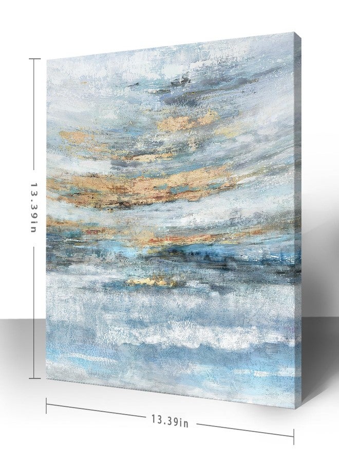 Nicetop Bathroom Wall Art Abstract Canvas Art Print Modern Blue Ocean Picture Small Coastal Sunset & Sunrise Artwork for Sea Lake Themed Home Bedroom Décor 13.3x13.3inch - Image 4