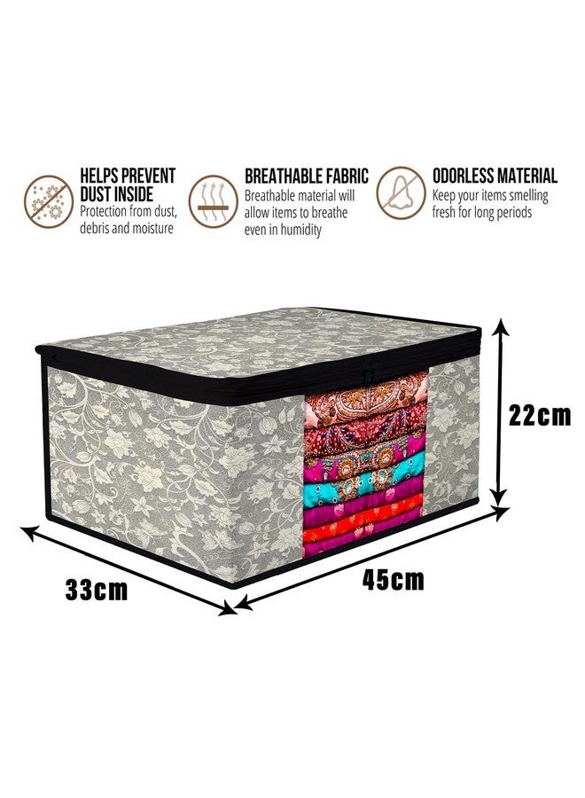 Kuber Industries Saree Cover Bag | Zip Closure Saree Cover Bag | Clothes Storage Bag | Wardrobe Organiser | Transparent Window Saree Cover Bag | Flower-Design | 9 inch | Pack of 6 | Black - Image 3