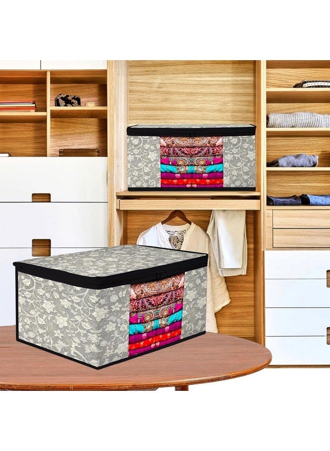 Kuber Industries Saree Cover Bag | Zip Closure Saree Cover Bag | Clothes Storage Bag | Wardrobe Organiser | Transparent Window Saree Cover Bag | Flower-Design | 9 inch | Pack of 6 | Black - Image 5