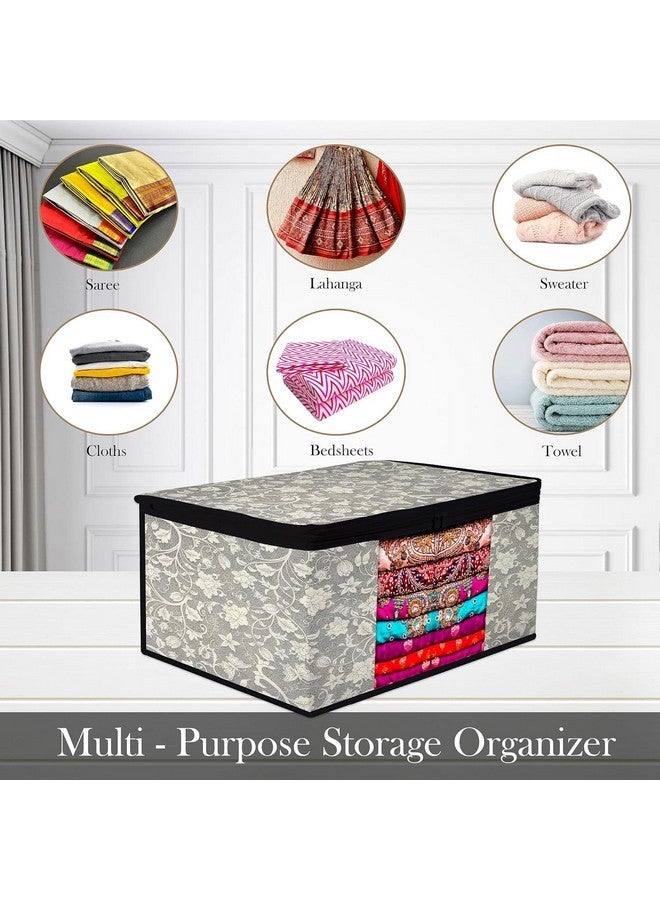 Kuber Industries Saree Cover Bag | Zip Closure Saree Cover Bag | Clothes Storage Bag | Wardrobe Organiser | Transparent Window Saree Cover Bag | Flower-Design | 9 inch | Pack of 6 | Black - Image 4