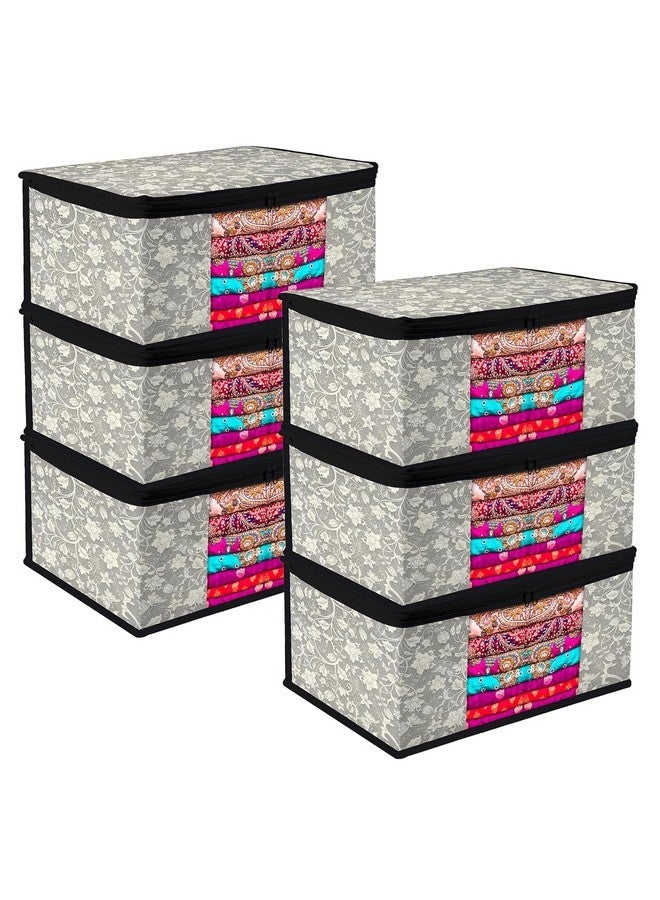 Kuber Industries Saree Cover Bag | Zip Closure Saree Cover Bag | Clothes Storage Bag | Wardrobe Organiser | Transparent Window Saree Cover Bag | Flower-Design | 9 inch | Pack of 6 | Black - Image 1