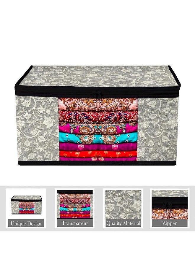 Kuber Industries Saree Cover Bag | Zip Closure Saree Cover Bag | Clothes Storage Bag | Wardrobe Organiser | Transparent Window Saree Cover Bag | Flower-Design | 9 inch | Pack of 6 | Black - Image 2