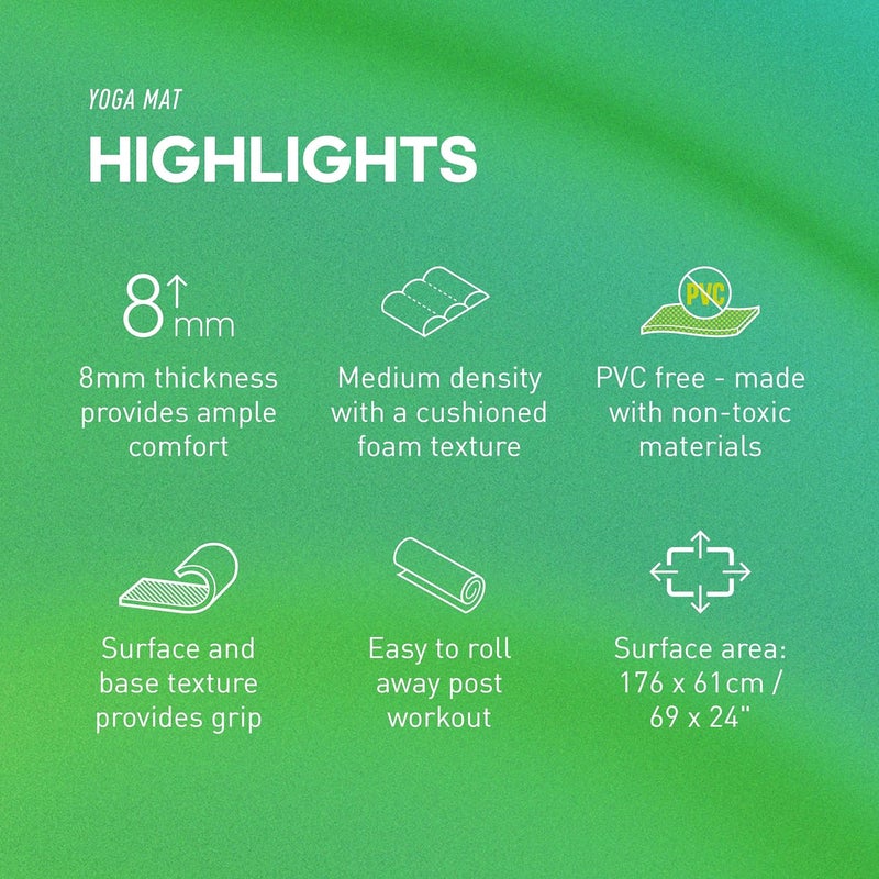 اديداس حصيرة يوغا أديداس بسماكة 8 مم – أخضر خام، مبطنة ومقاومة للانزلاق لليوغا والبيلاتس - Image 2