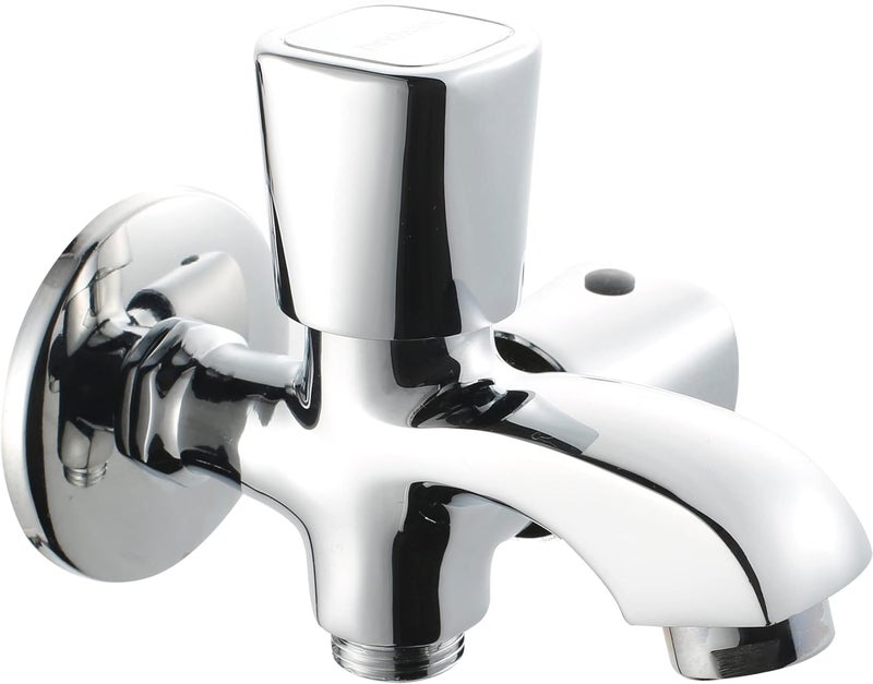 Hindware F740004CP Dove 2 Way Bib Cock with Wall Flange, Brass with Chrome Finish | 12-Year Manufacturer Warranty