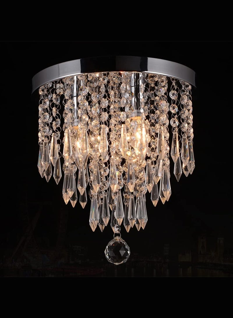 LOOPITYS Silver crystal chandelier, small mini chandelier, modern embedded crystal chandelier (circular, diameter 25CM/9.84 inches, E14 bulb interface, bulb not included) corridor ceiling lighting, corridor bedroom hall living room ceiling - Image 1