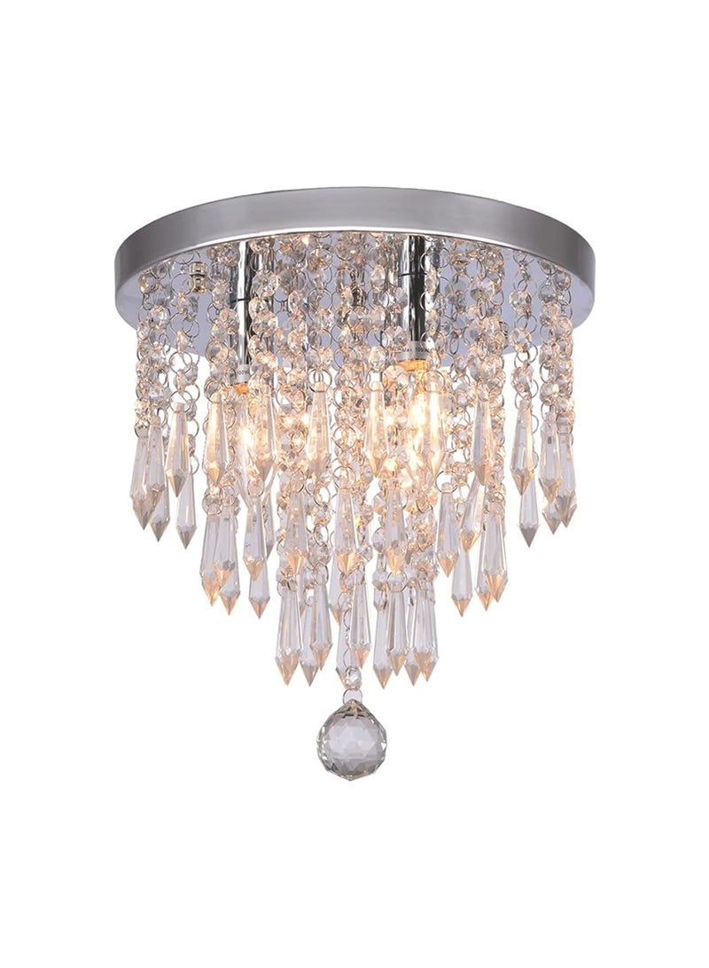 LOOPITYS Silver crystal chandelier, small mini chandelier, modern embedded crystal chandelier (circular, diameter 25CM/9.84 inches, E14 bulb interface, bulb not included) corridor ceiling lighting, corridor bedroom hall living room ceiling - Image 2