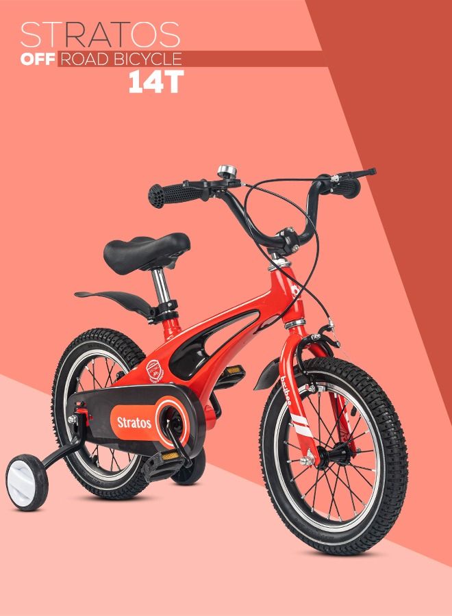 BAYBEE Stratos Magnesium Alloy 14 Inch Kids Cycle Bicycle With Adjustable Height Training Wheels Chain Guard Baby Cycles For Kid 3 To 5 Years Boy Girl Red - Image 2