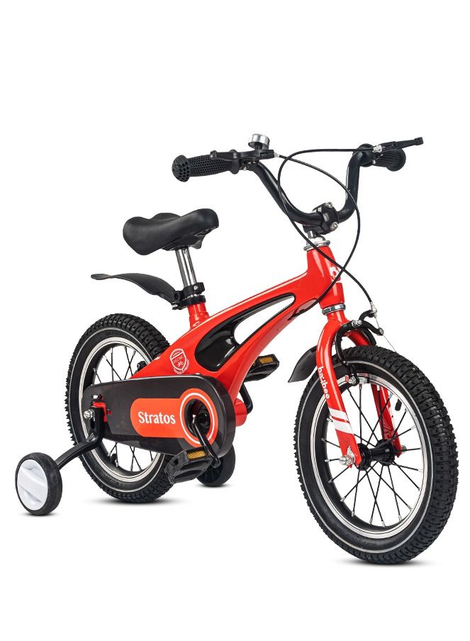 BAYBEE Stratos Magnesium Alloy 14 Inch Kids Cycle Bicycle With Adjustable Height Training Wheels Chain Guard Baby Cycles For Kid 3 To 5 Years Boy Girl Red - Image 1