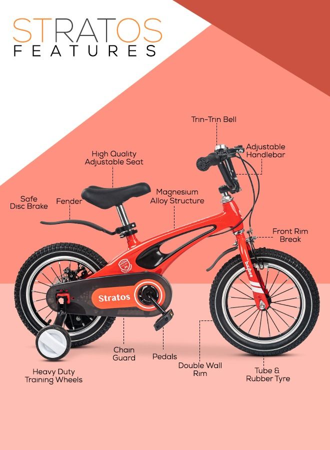BAYBEE Stratos Magnesium Alloy 14 Inch Kids Cycle Bicycle With Adjustable Height Training Wheels Chain Guard Baby Cycles For Kid 3 To 5 Years Boy Girl Red - Image 4