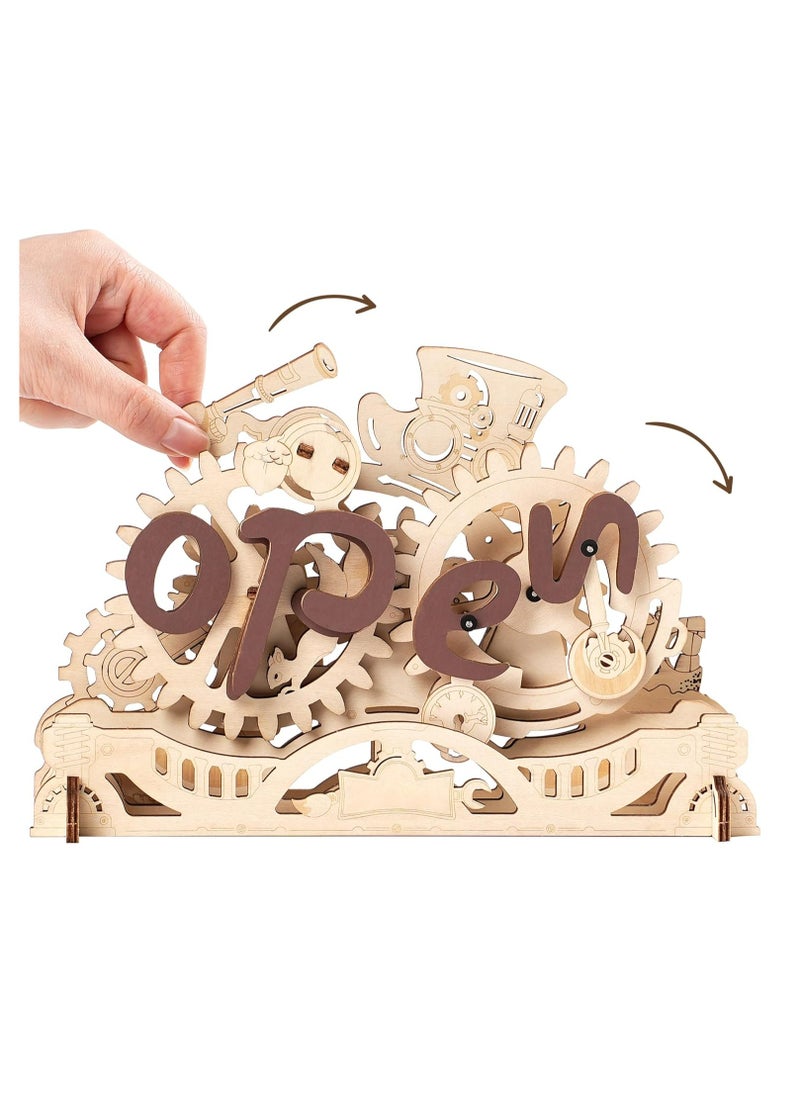 Robotime ROKR 3D Wooden Puzzle Decoration for Gear Driven Switches, Open Closed Sign LK506 Decorative DIY Crafts/Birthday Gifts/Home Decor For Girls&Boys Teens&Adults  - Image 1