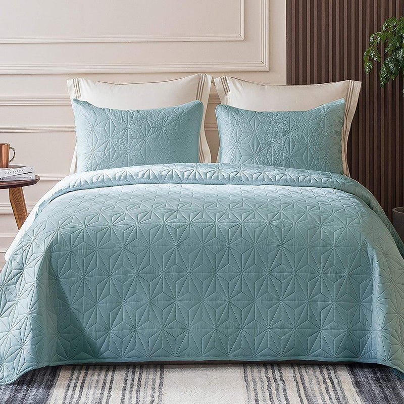 BSB HOME® 100% Cotton Ultrasonic 280 Tc Solid King Size Quilted Bed Cover/Bedsheet with 2 Pillow Covers, (Luxurious, Light Blue, 90X100 Inches, 254X228 Cm) - Image 1