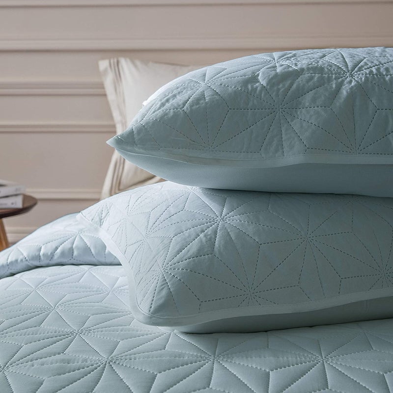 BSB HOME® 100% Cotton Ultrasonic 280 Tc Solid King Size Quilted Bed Cover/Bedsheet with 2 Pillow Covers, (Luxurious, Light Blue, 90X100 Inches, 254X228 Cm) - Image 3