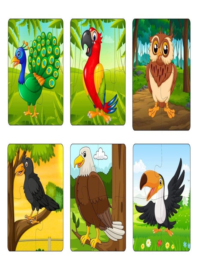Exello 4 Piece Wooden Puzzle for Kids - Set of 6 Birds Jigsaw Puzzle, 4x4 Inches Size, Birds Wooden Jigsaw Puzzle Games for Children & Kids, Jigsaw Puzzles for Kids. - Image 1