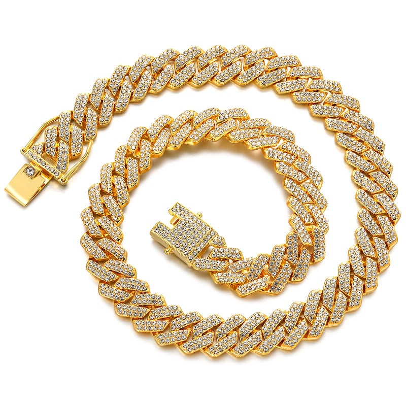 JUNVirtuous Cuban Link Chain Mens Iced Out Miami Cuban Necklace Silver/Gold Bling Diamond Hip Hop Jewelry for Women - Image 1