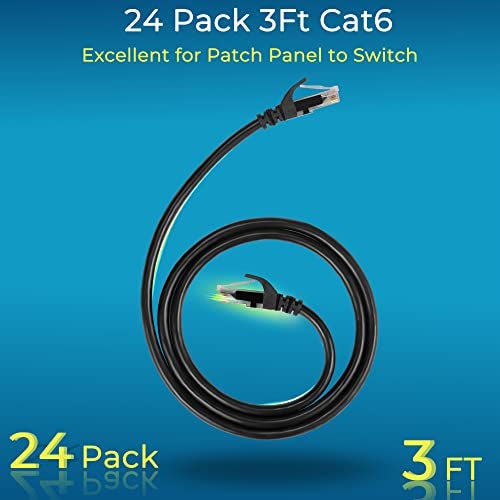 Rapink Patch Cables Cat6 3ft (24 Pack), Ethernet Patch Cable 10G Support, Cat 6 Patch Cable for Patch Panel to Switch, Flexiable Cat 6 Ethernet Cable with Gold Plated Black - Image 2