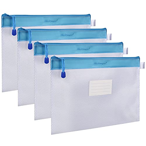Wisdompro Zipper Pouch, Wisdompro 4 Packs Durable Letter Size Waterproof Mesh File Bag, Document Organizer - Blue - Image 1