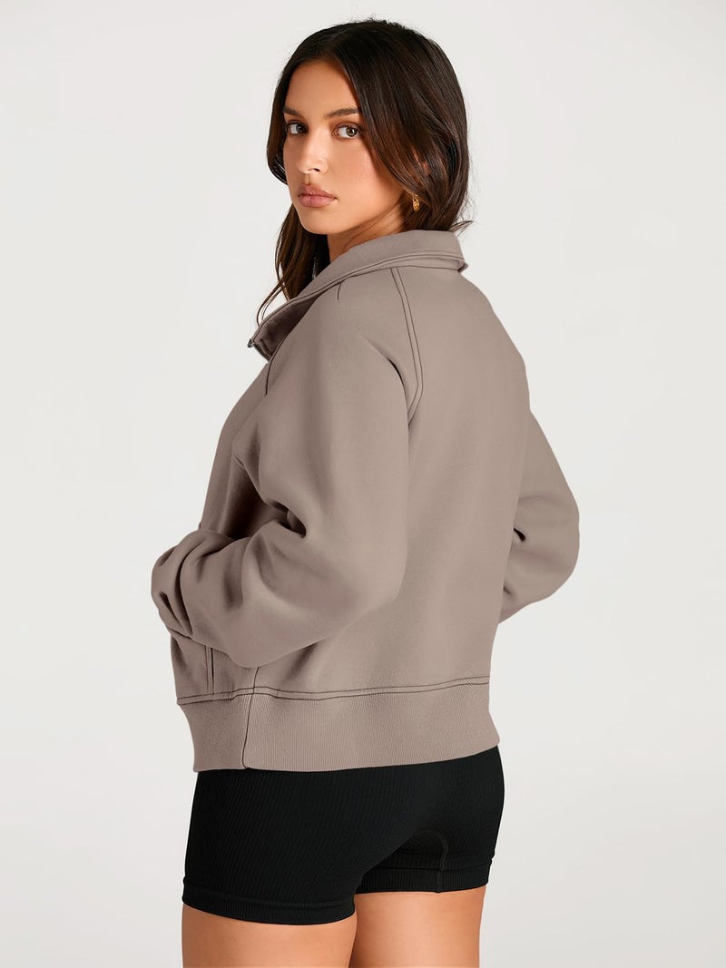 AUTOMET Womens Sweatshirts Half Zip Cropped Pullover Fleece Quarter Zipper Sweater Hoodies 2025 Fall Fashion Outfits Clothes Coffeegrey Large - Image 5