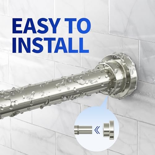 Mcrbeay Shower Curtain Rod, 1" Diameter Heavy Duty Tension Shower Rod, Non Slip Adjustable 28-74 inch No Drill Shower Curtain Rods Spring Tension For Bathroom, Shower Stall, No Rust, Brushed Nickel - Image 4
