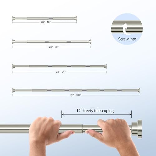 Mcrbeay Shower Curtain Rod, 1" Diameter Heavy Duty Tension Shower Rod, Non Slip Adjustable 28-74 inch No Drill Shower Curtain Rods Spring Tension For Bathroom, Shower Stall, No Rust, Brushed Nickel - Image 5