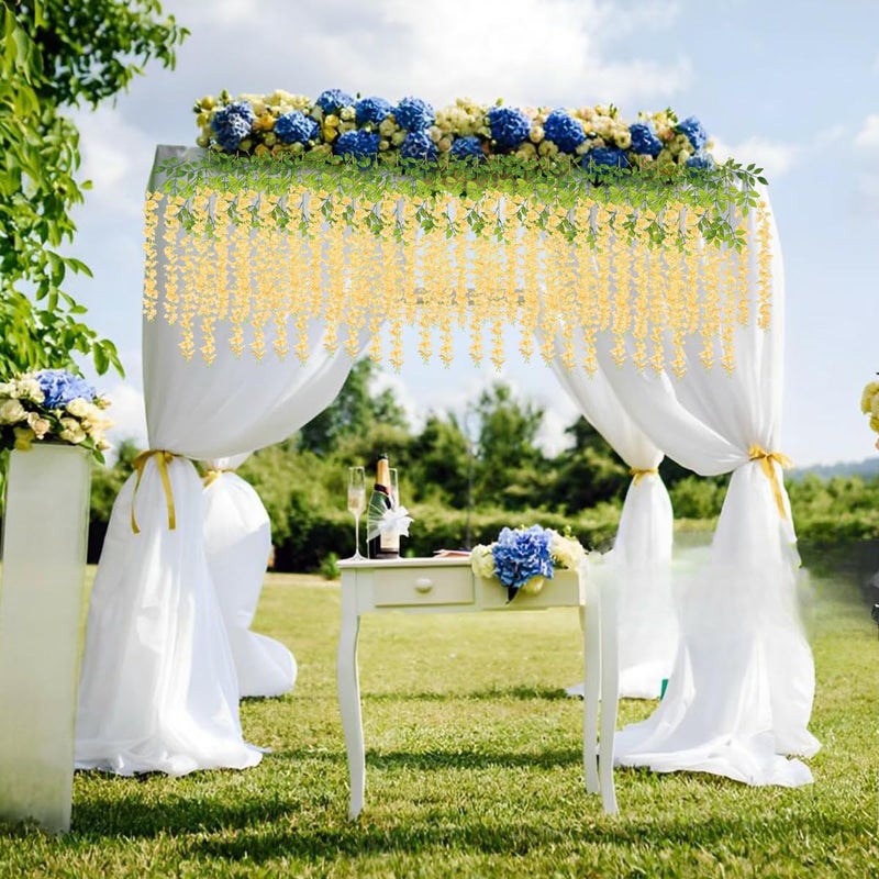 WONICE Artificial Wisteria Hanging Flowers-Fake Wisteria Flower Garland Silk Vines Rattan Decor for Home Wedding Arch Wall Garden Greenery Bedroom Outdoor Office Party Decoration (12, Champagne) - Image 2