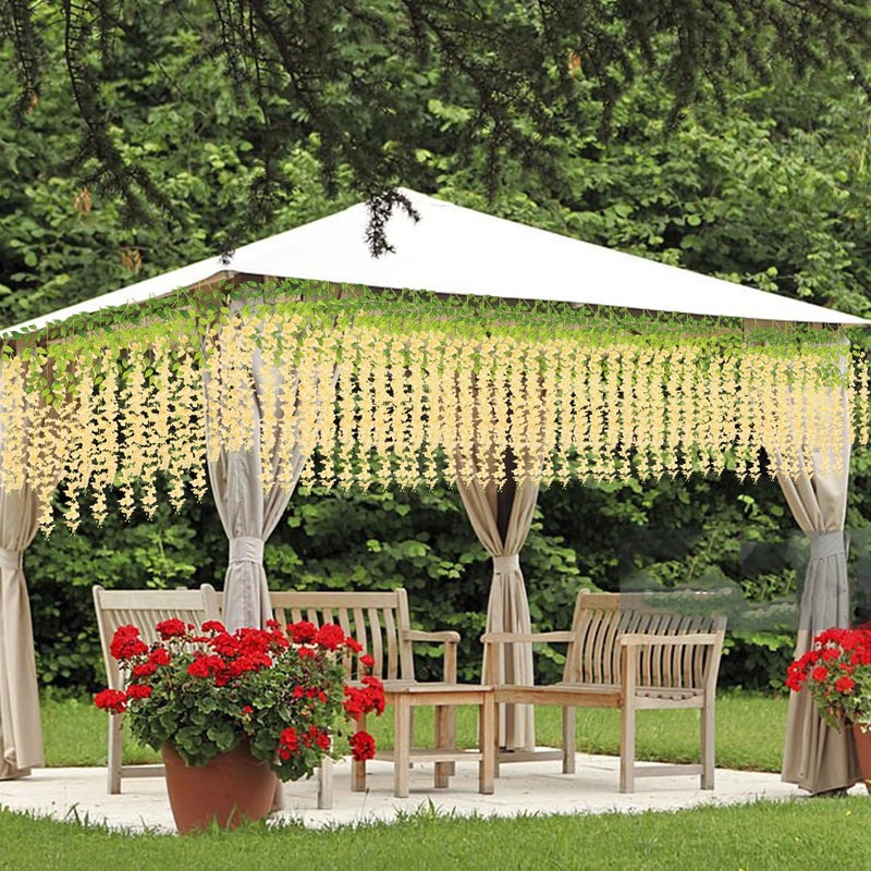 WONICE Artificial Wisteria Hanging Flowers-Fake Wisteria Flower Garland Silk Vines Rattan Decor for Home Wedding Arch Wall Garden Greenery Bedroom Outdoor Office Party Decoration (12, Champagne) - Image 4
