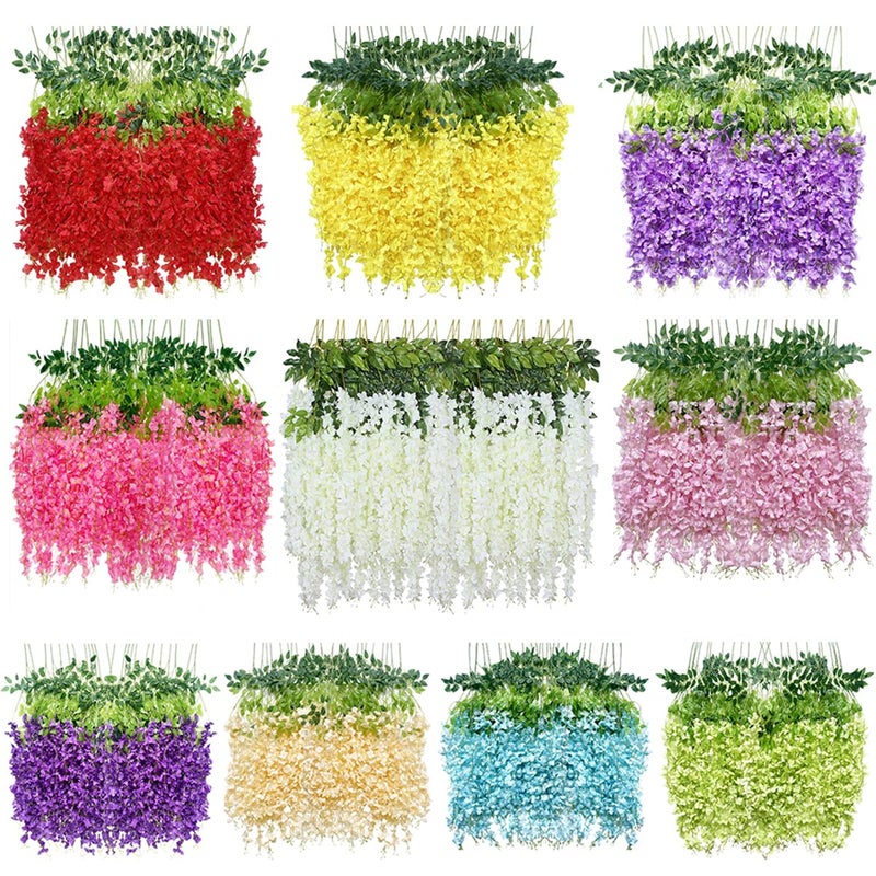 WONICE Artificial Wisteria Hanging Flowers-Fake Wisteria Flower Garland Silk Vines Rattan Decor for Home Wedding Arch Wall Garden Greenery Bedroom Outdoor Office Party Decoration (12, Champagne) - Image 5
