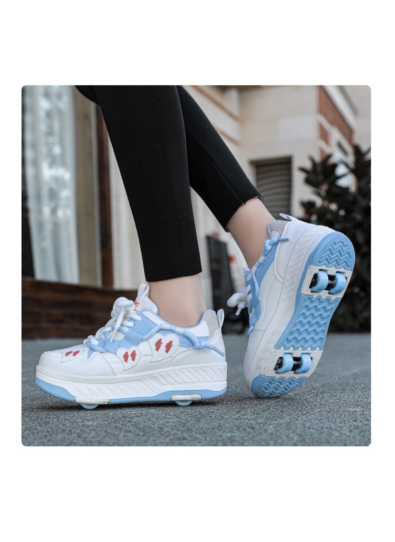 NIBEMINENT Kids Roller Skates Shoes 4 Wheels Roller Shoes Boys Girls Wheel Shoes Roller Sneakers Shoes for Beginner More Balanced  - Image 1