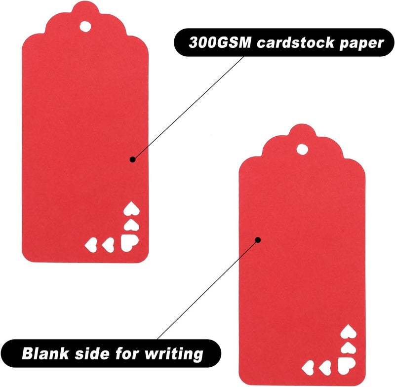 g2plus Red Gift Tag, 100PCS Hollow Heart Gift Tags, 1.8x3.7 in Blank Labeling Hanging Tag, Red Paper Tags with String for Present Wrapping, Valentines, Christmas, DIY Arts & Crafts - Image 4
