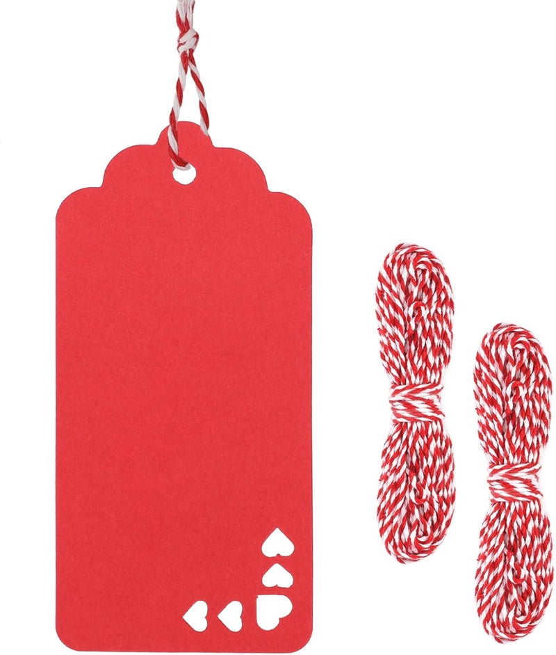 g2plus Red Gift Tag, 100PCS Hollow Heart Gift Tags, 1.8x3.7 in Blank Labeling Hanging Tag, Red Paper Tags with String for Present Wrapping, Valentines, Christmas, DIY Arts & Crafts - Image 1