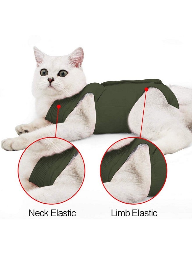 oUUoNNo oUUoNNo Cat Wound Surgery Recovery Suit for Abdominal Wounds or Skin Diseases, After Surgery Wear, Pajama Suit, E-Collar Alternative for Cats (S, ArmyGreen)  - Image 2