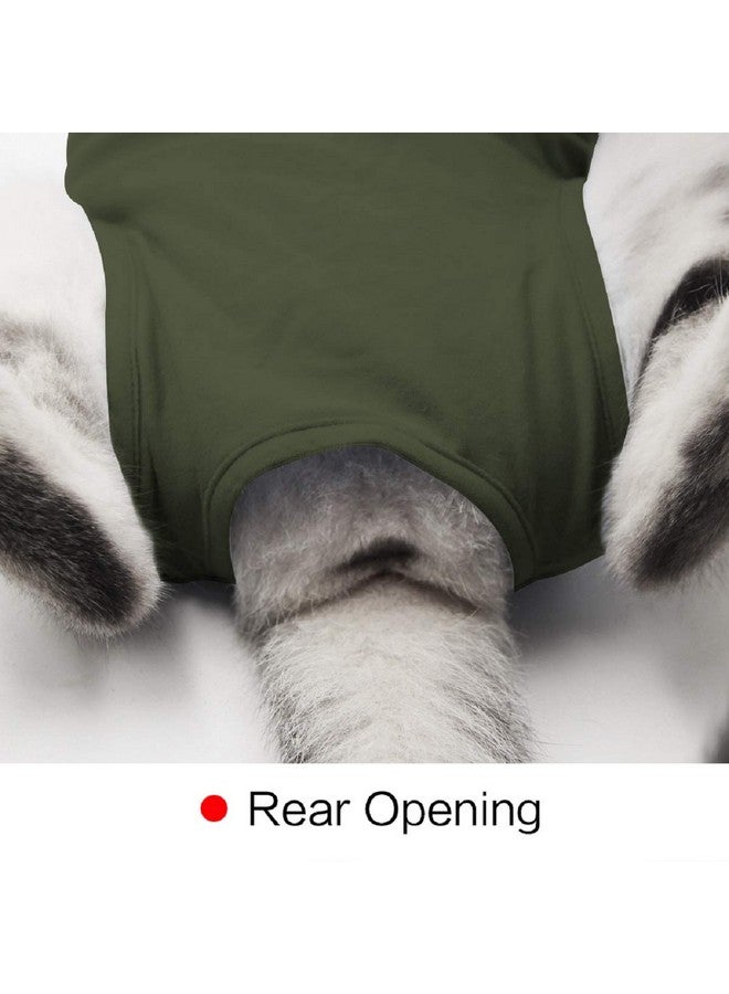oUUoNNo oUUoNNo Cat Wound Surgery Recovery Suit for Abdominal Wounds or Skin Diseases, After Surgery Wear, Pajama Suit, E-Collar Alternative for Cats (S, ArmyGreen)  - Image 4
