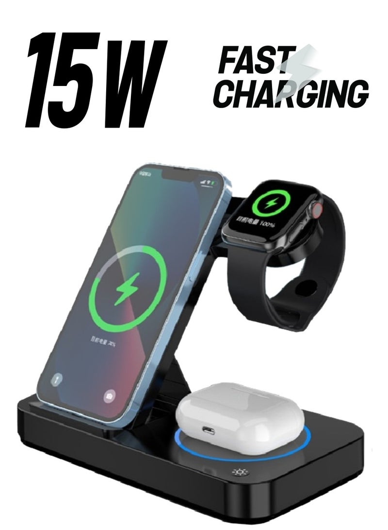 MHK Foldable 4 in 1 Wireless Charging Station for Apple Watch, Airpods, IPhone - Image 1