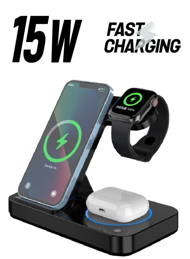 MHK Foldable 4 in 1 Wireless Charging Station for Apple Watch, Airpods, IPhone - Image 2