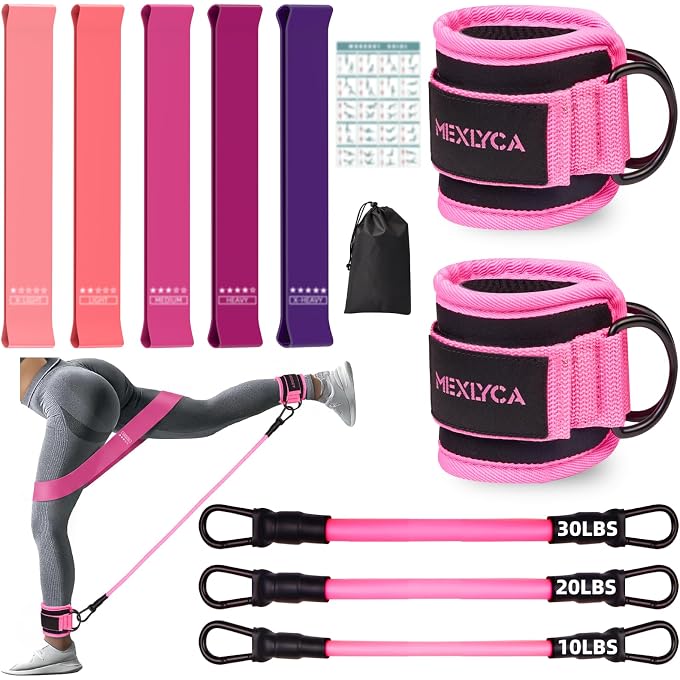Mexlyca FITNESS BANDS SET 12 PIECES - ADJUSTABLE ELASTIC BANDS AND ANKLE STRAPS WITH BUCKLE FOR FITNESS WORKOUT YOGA HOME GYM HIGH QUALITY EQUIPMENT INCLUDES GUIDE AND PRACTICE BAG - Image 5