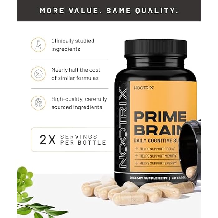 Nootrix Prime Brain Nootropic Supplement | Supports Memory, Mental Focus, Cognitive Health & Energy | Promotes Healthy Mood & Brain Function | Ginkgo Biloba, Lion's Mane & L Theanine | 60 Capsules - Image 5